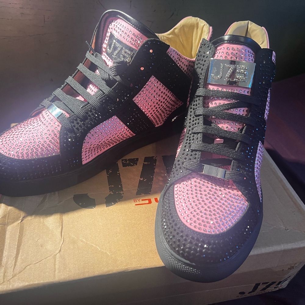 J75 by Jump Spezia-Mid Men's Fashionable Pink/Black Rhinestone Sneakers